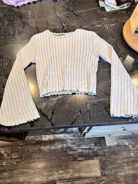 Ribbed Crew Neck Sweater in White